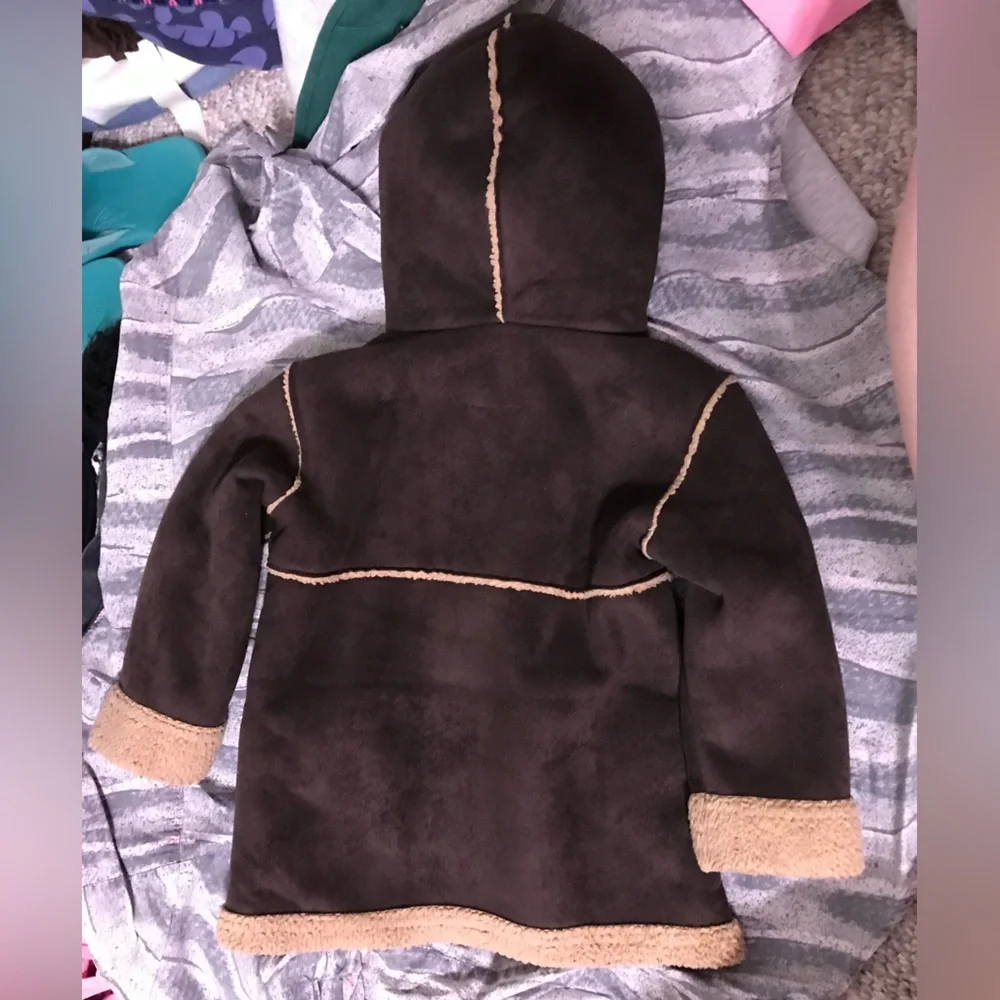 Y2K Old Navy Microsuede Sherpa Hooded Coat Vintage Brown Tan 18-24M Baby Girl